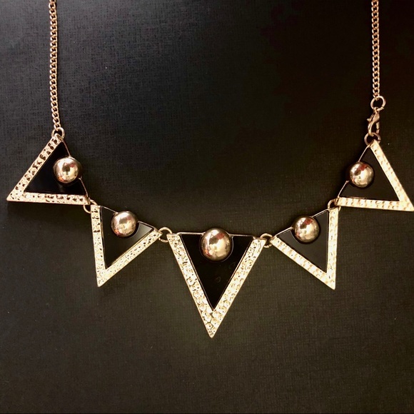 Statement Necklace | Gold & Black Triangles with Textured Gold - Picture 3 of 6